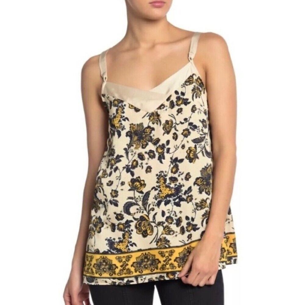 NEW Free People Solstice Silky Floral Low Back Ribbon Tank Top P7063